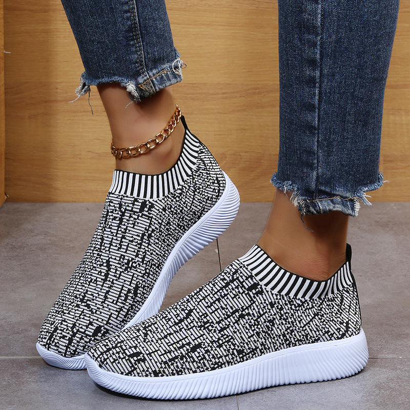 Damen Slip-On Sportschuhe mit atmungsaktiver Strick-Oberfläche und rutschfester Sohle R&B