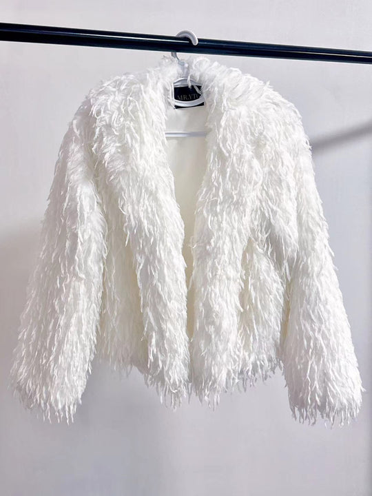 Damen Flauschige Kurzjacke aus Kunstpelz mit tiefem Schnitt R&B