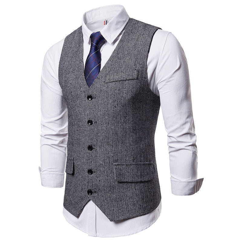 Herren elegante Weste im klassischen Herringbone-Design mit praktischen Taschen R&B