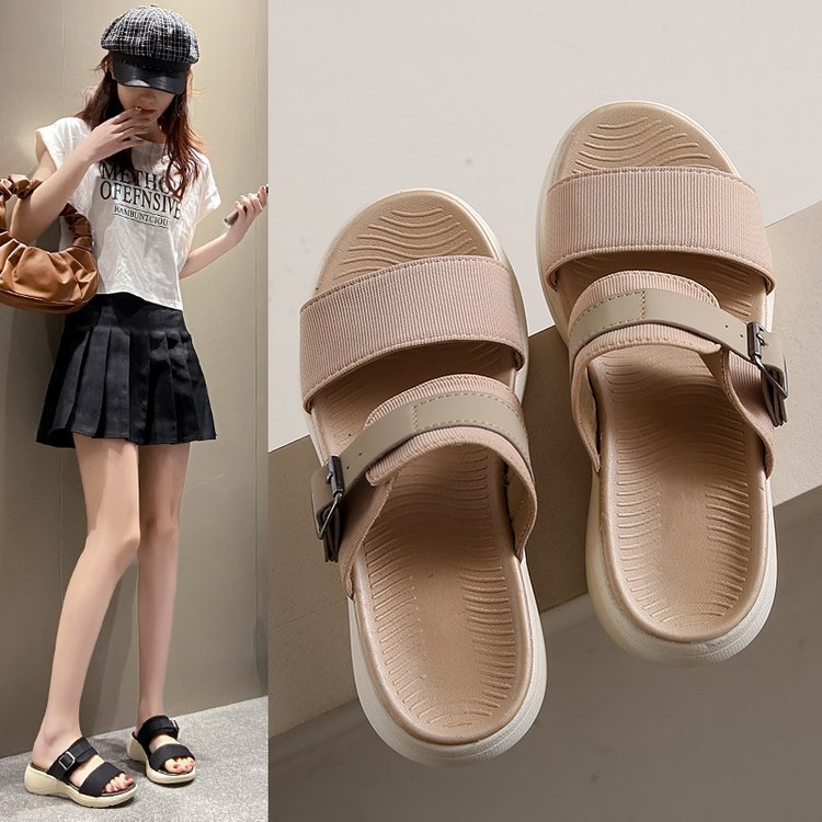 Damen bequeme Sandalen mit breitem Riemen und ergonomischer Sohle R&B