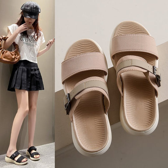 Damen bequeme Sandalen mit breitem Riemen und ergonomischer Sohle R&B