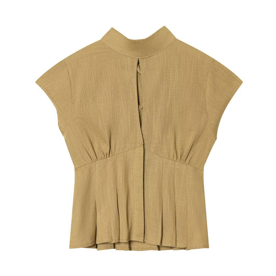Damen Blusenshirt mit elegantem Stehkragen und plissierten Details R&B