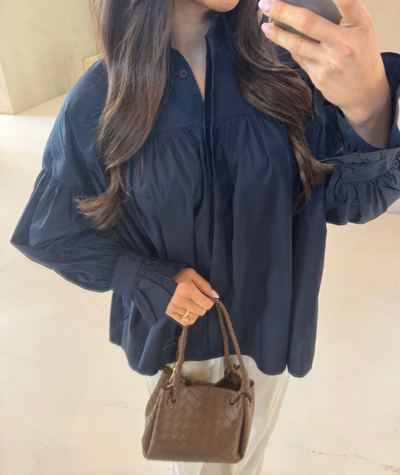 Damen Oversized Bluse mit Rüschendesign R&B