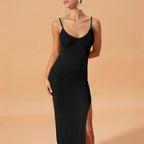 Damen luftiges Strick-Maxikleid mit verführerischen Seitenschlitzen R&B