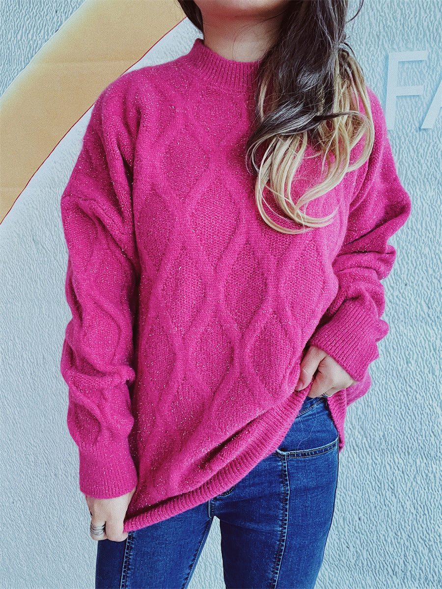 Damen Grobstrickpullover mit elegantem Rautenmuster und voluminösen Ärmeln R&B