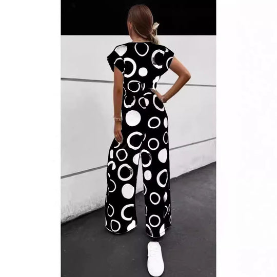 Damen modischer Jumpsuit mit elegantem V-Ausschnitt und weitem Bein R&B