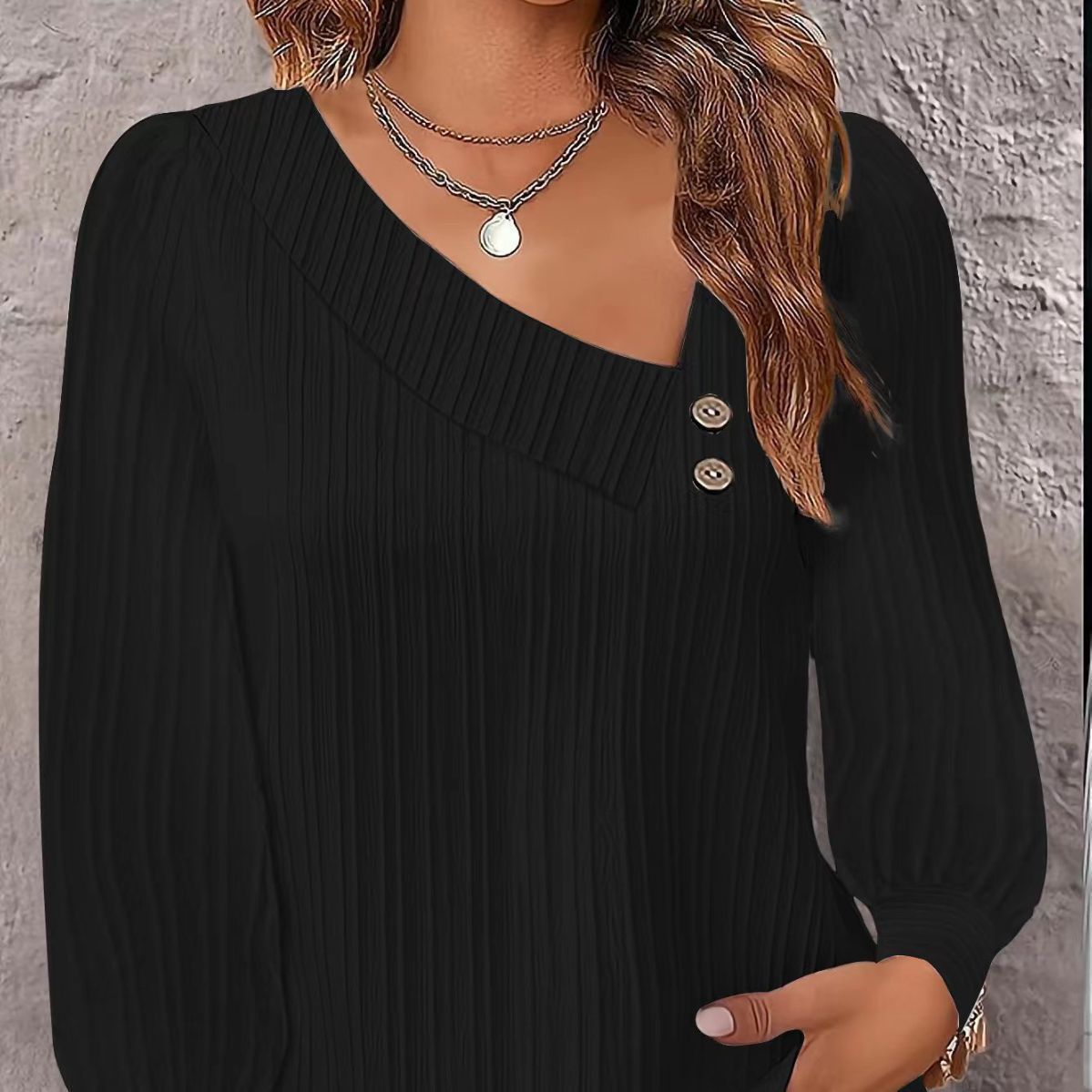 Damen lässige Bluse mit asymmetrischem Kragen und dekorativen Knöpfen