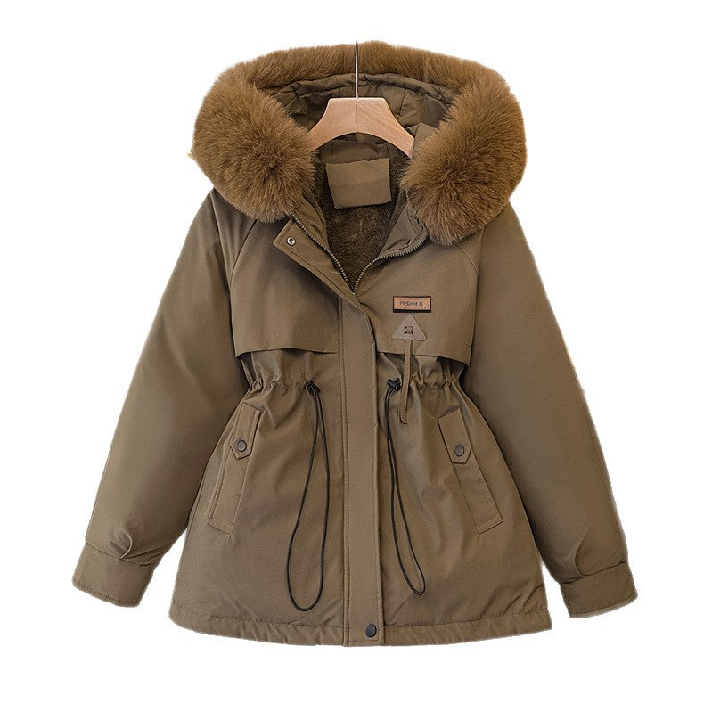 Damen warme Parkajacke mit abnehmbarem Kunstfellkragen und praktischen Taschen R&B
