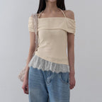 Damen Off-Shoulder Oberteil mit Rüschensaum R&B