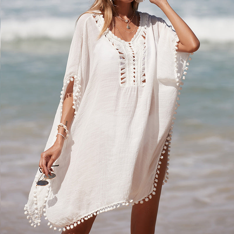Damen luftiger Kaftan mit fransigen Akzenten und durchbrochenem Design R&B