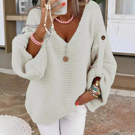 Damen Grober Strickpullover mit V-Ausschnitt R&B