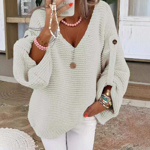 Damen Grober Strickpullover mit V-Ausschnitt R&B