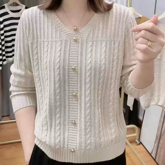 Damen Strickjacke mit feinem Zopfmuster und eleganten Perlenknöpfen R&B