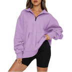 Damen Oversized Sweatshirt mit halbem Reißverschluss und Kapuze R&B