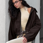 Damen modische cropped jacke mit voluminösen Ärmeln R&B