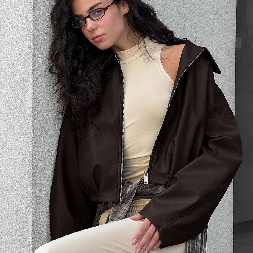 Damen modische cropped jacke mit voluminösen Ärmeln R&B