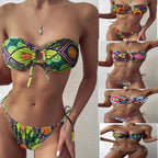 Damen Bandeau-Bikini mit aufregendem Mustermix und verstellbaren Trägern R&B