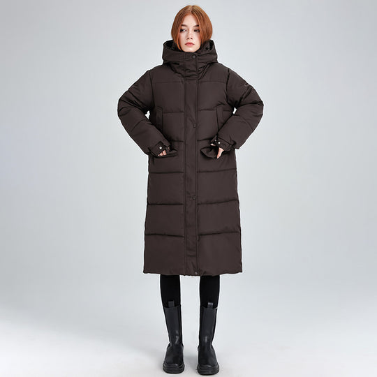 Damen Lange isolierte Winterjacke mit Kapuze und einzippbarem Kragen R&B