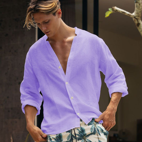 Herren lässige Bluse mit durchgehendem Knopfverschluss R&B
