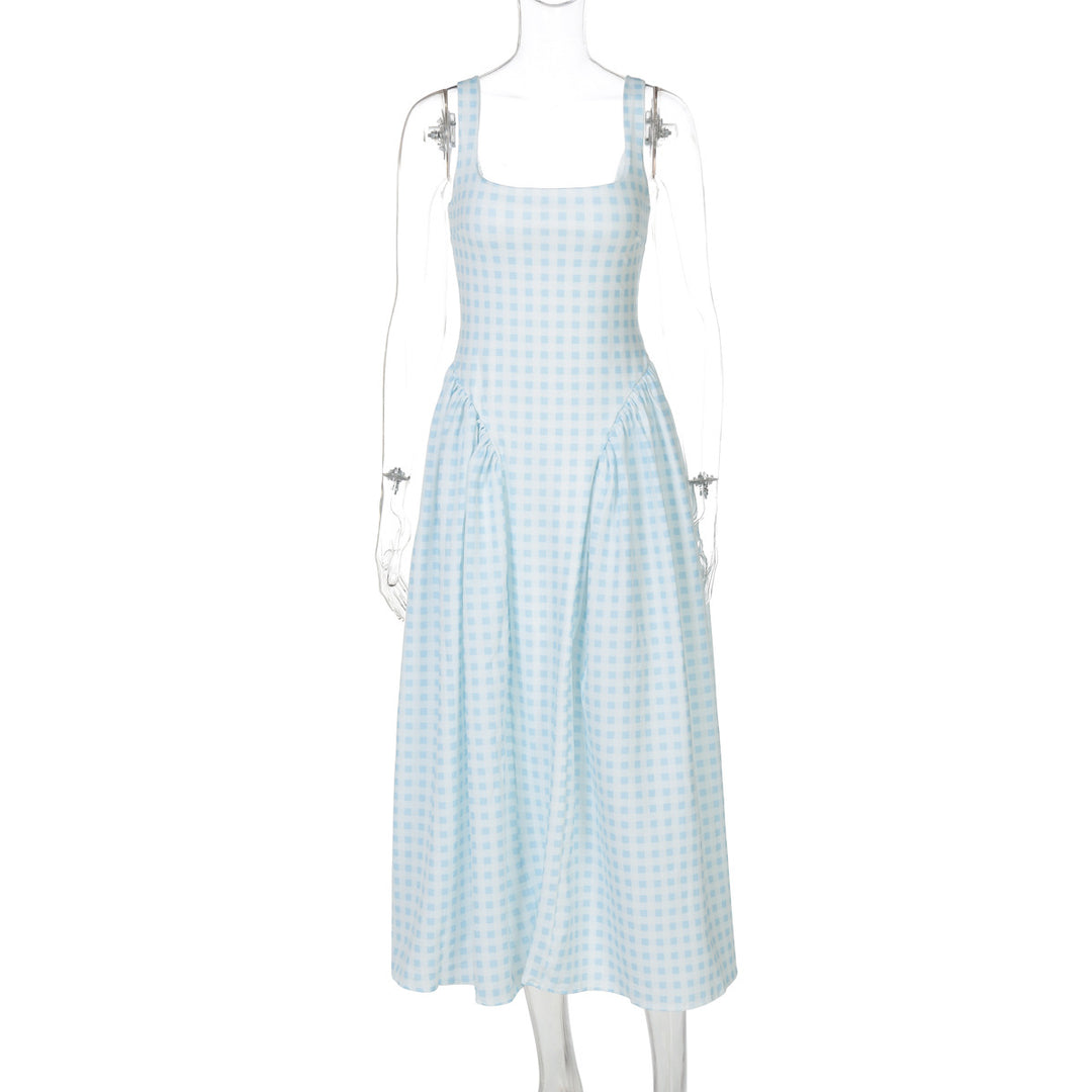 Damen Sommerliches Maxikleid mit Karo-Design und seitlichen Raffungselementen R&B