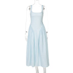 Damen Sommerliches Maxikleid mit Karo-Design und seitlichen Raffungselementen R&B