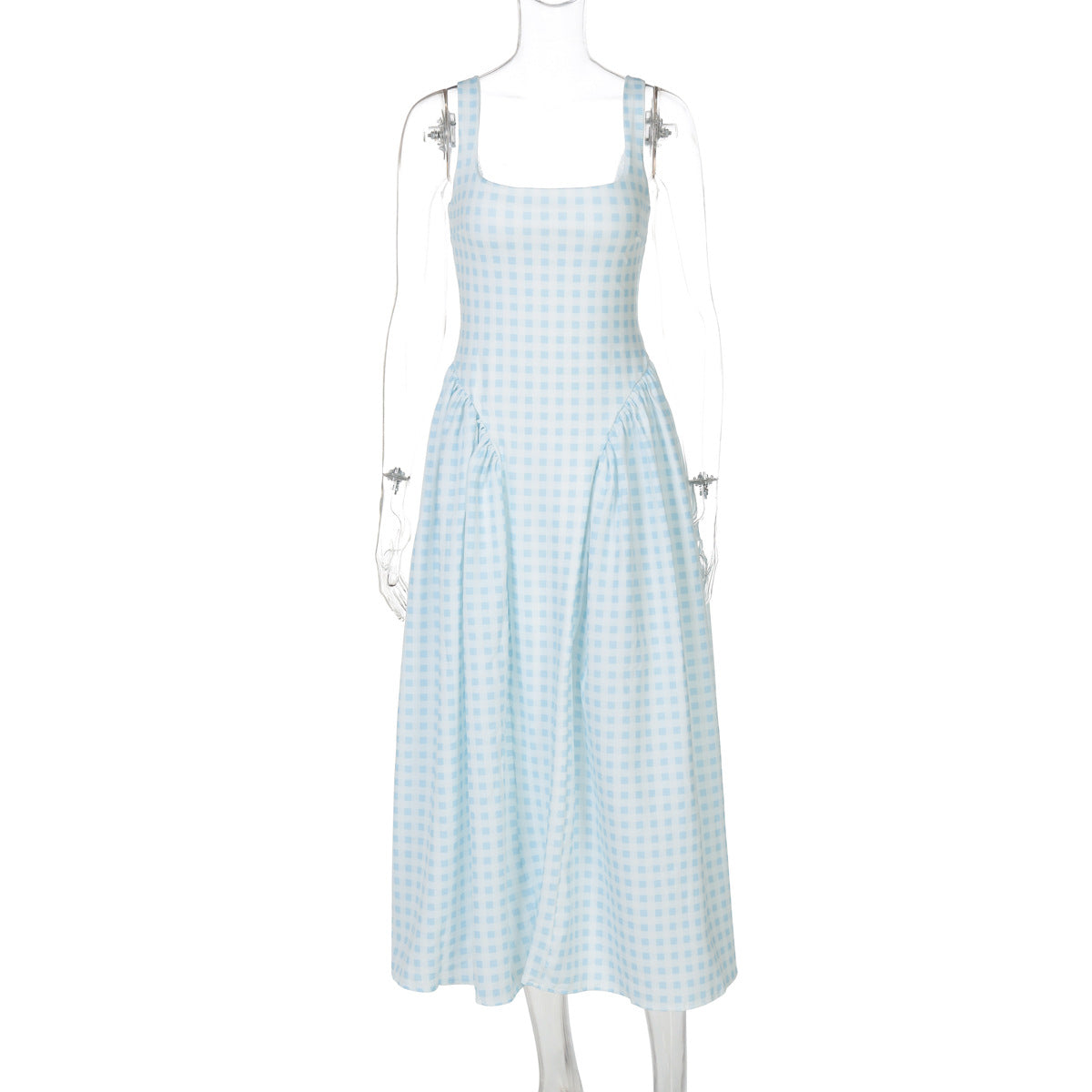 Damen Sommerliches Maxikleid mit Karo-Design und seitlichen Raffungselementen R&B