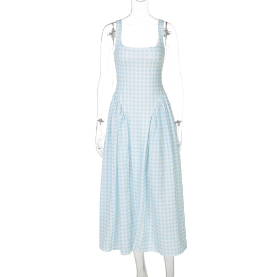 Damen Sommerliches Maxikleid mit Karo-Design und seitlichen Raffungselementen R&B