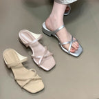 Damen elegante Flachsandalen mit geschmackvollem Kreuzriemen und bequemer Sohle R&B