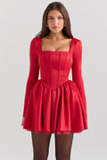 Damen Partykleid mit strukturiertem Oberteil und schwingendem Rock