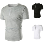 Herren Kurzarm T-Shirt mit halber Knopfleiste und kontrastierenden Nähten