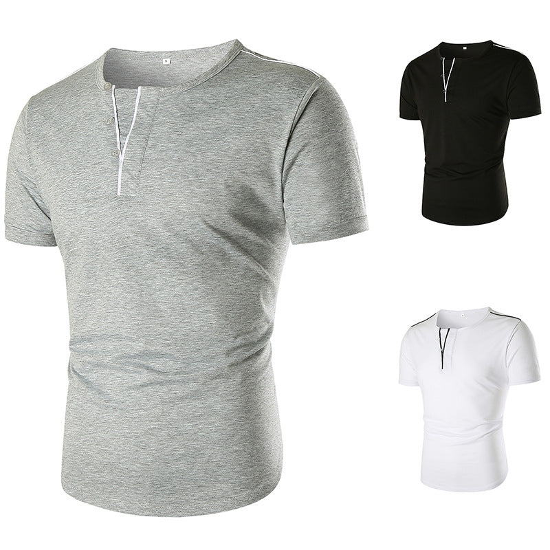 Herren Kurzarm T-Shirt mit halber Knopfleiste und kontrastierenden Nähten