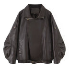 Damen Kunstlederjacke im lässigen Oversized-Stil mit Taillenzug R&B