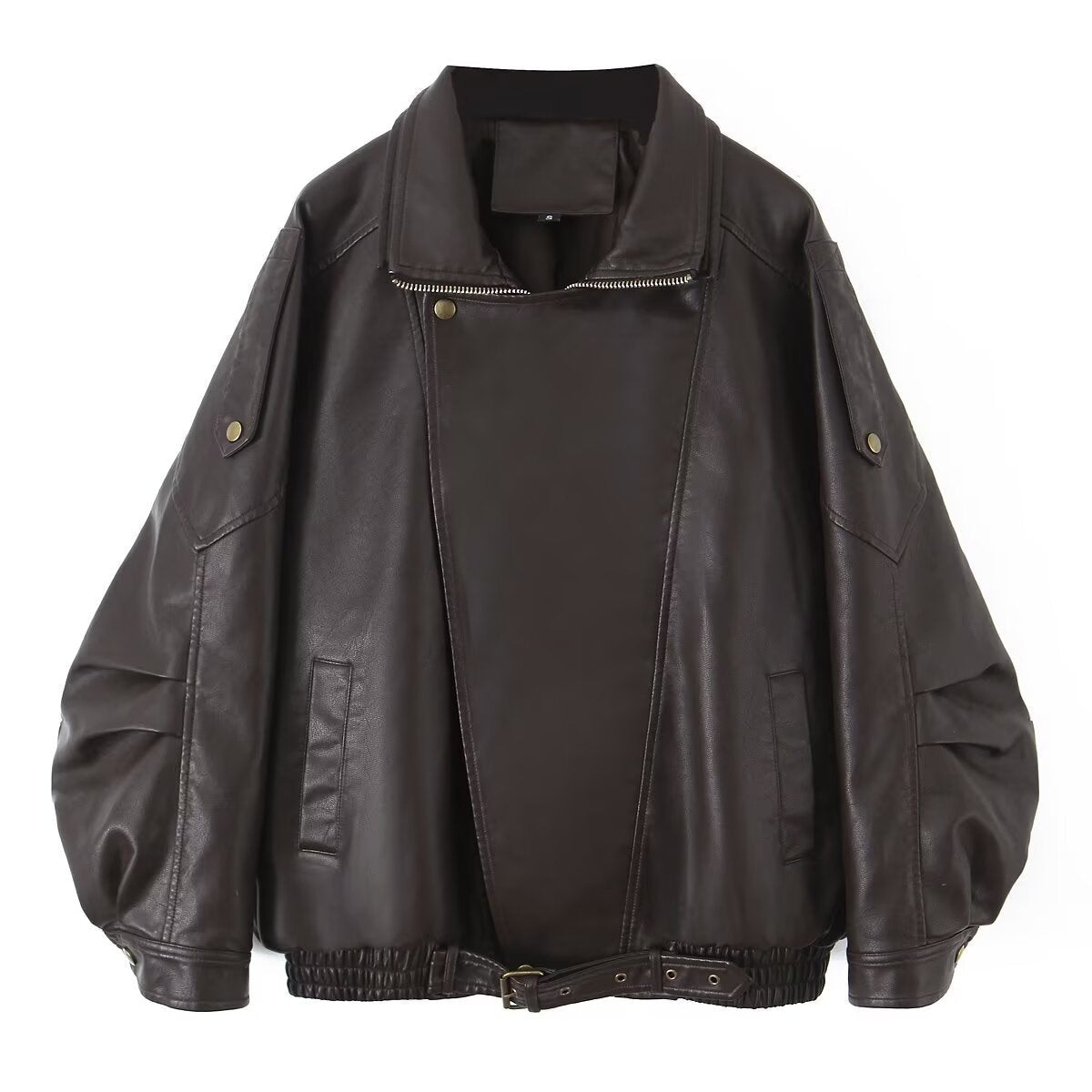 Damen Kunstlederjacke im lässigen Oversized-Stil mit Taillenzug R&B