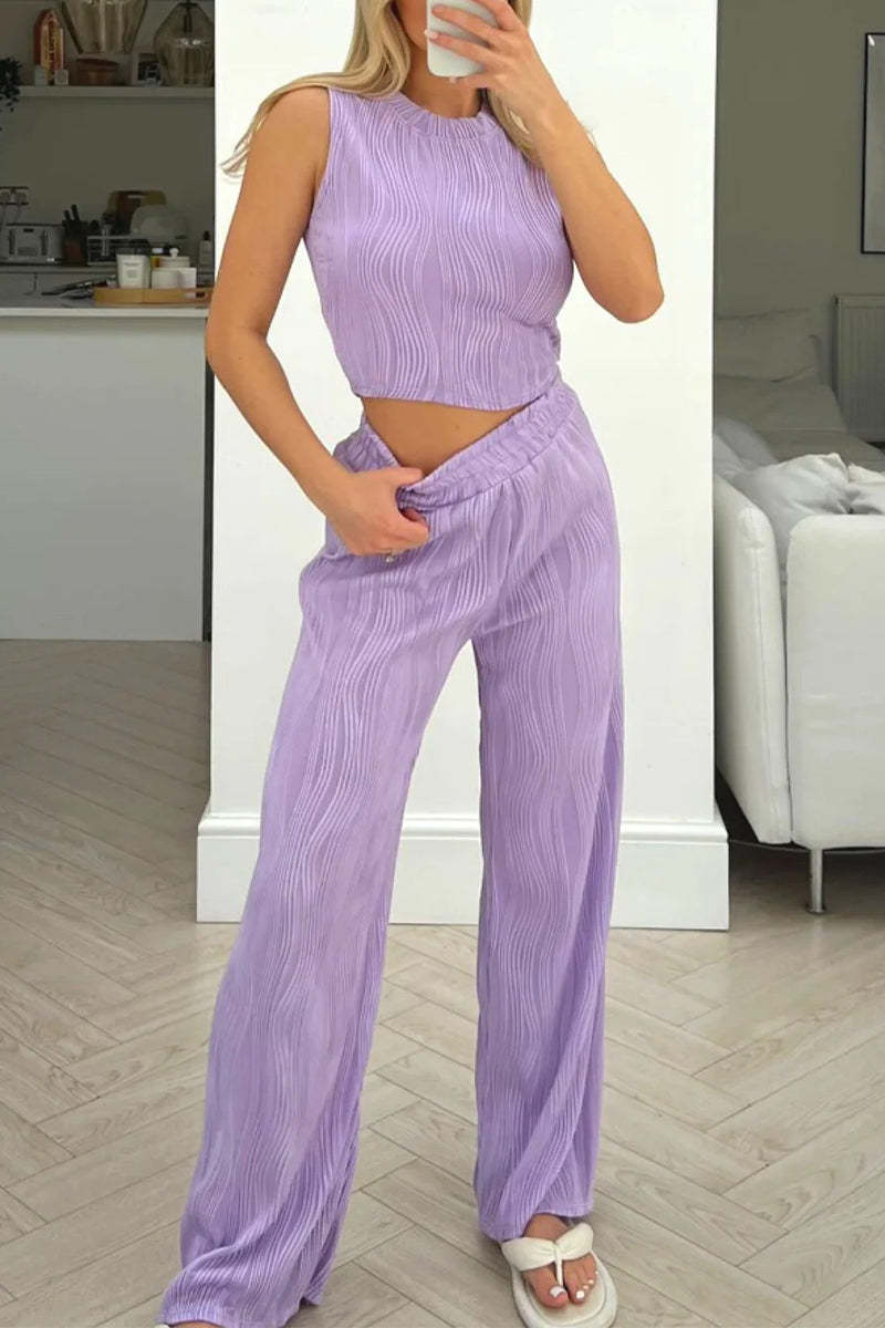Damen Zweiteiliges Set mit hochgeschnittenem Oberteil und weitem Hosen R&B