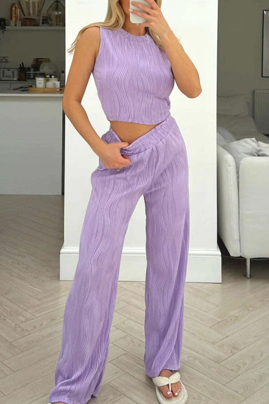 Damen Zweiteiliges Set mit hochgeschnittenem Oberteil und weitem Hosen R&B