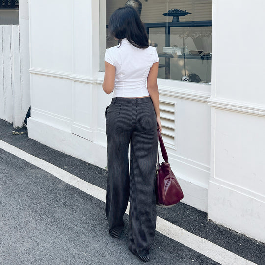 Damen weite Palazzo-Hose mit eleganten Streifen und hohem Bund R&B