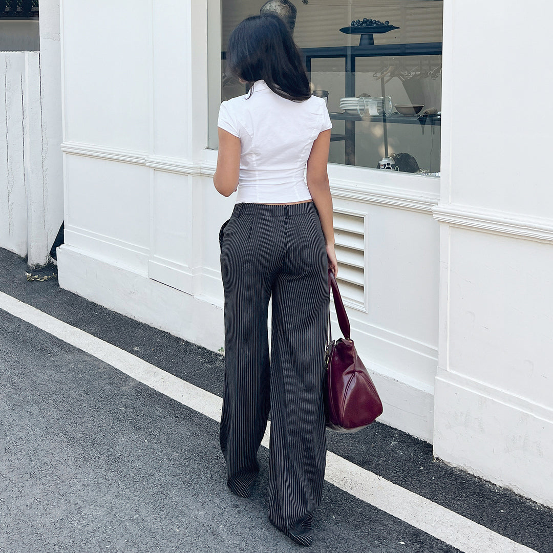 Damen weite Hochtaillierte Stoffhose mit Streifenmuster R&B
