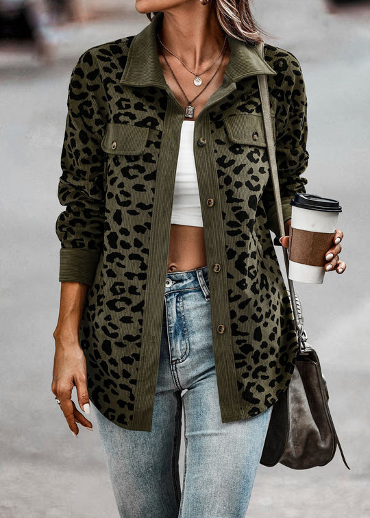 Damen Freizeitjacke mit strukturiertem Leopardenmuster und praktischen Taschen R&B