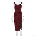 Damen Figurbetontes Kleid mit Spitzenmuster und Schlitz R&B