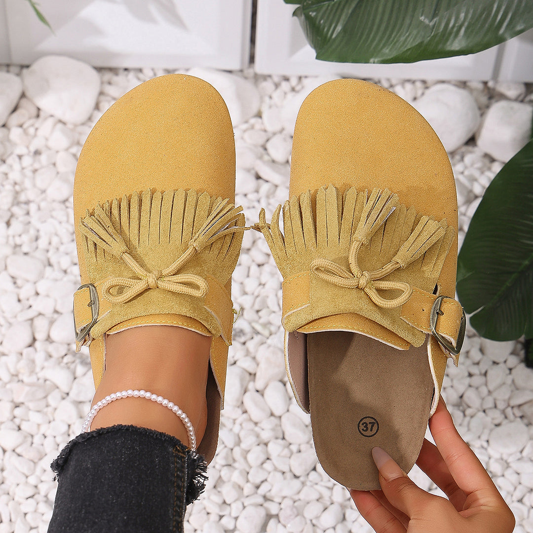 Damen Clogs mit dekorativen Fransen und verstellbarem Schnallenverschluss R&B