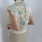 Damen elegante Bluse mit Cut-Out-Ärmeln und schickem Spitzenbesatz R&B