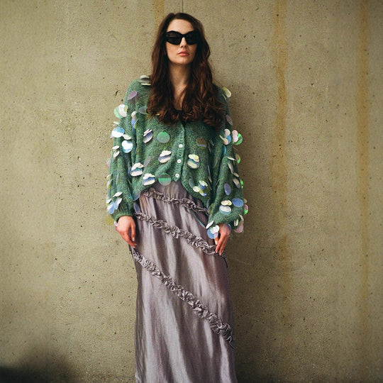 Damen Flauschiger Cardigan mit holografischen Akzenten R&B