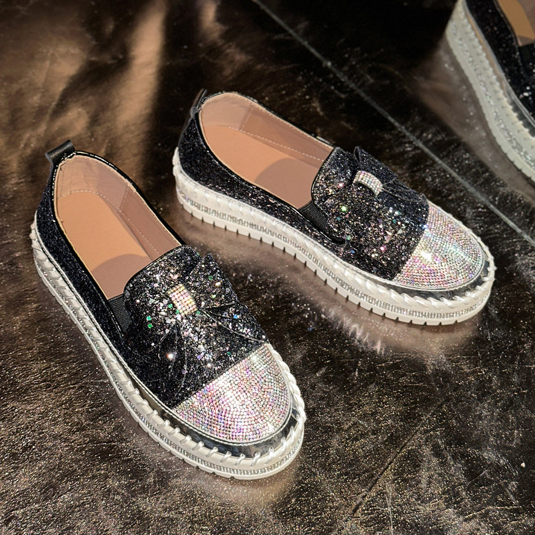 Damen Glitzernde Slip-On Sneakers mit dekorativem Schleifen-Detail R&B