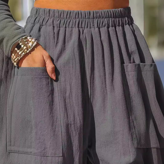 Damen lässige Leinenhose mit praktischen Seitentaschen R&B