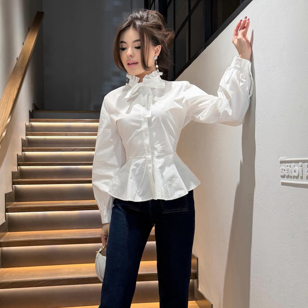 Damen Bluse mit Rüschendetail und schmeichelndem Schnitt R&B