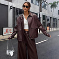 Damen modische Kunstlederjacke im Oversized-Stil R&B