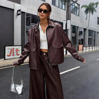 Damen modische Kunstlederjacke im Oversized-Stil R&B