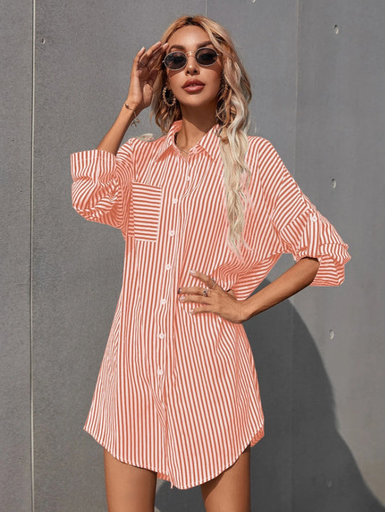 Damen Hemdblusenkleid im lässigen Stil mit Streifenmuster R&B