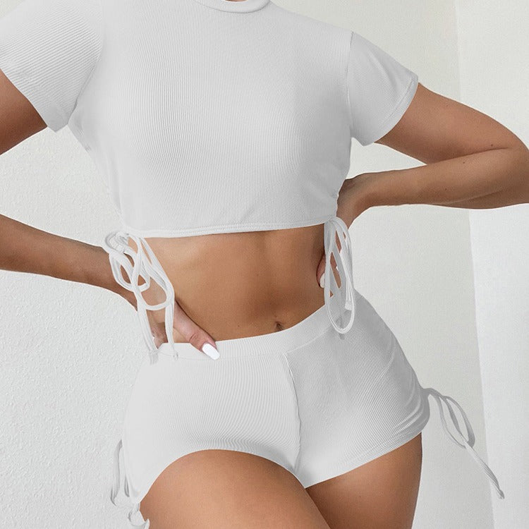Damen Sportliches Crop-Top und Shorts Set R&B