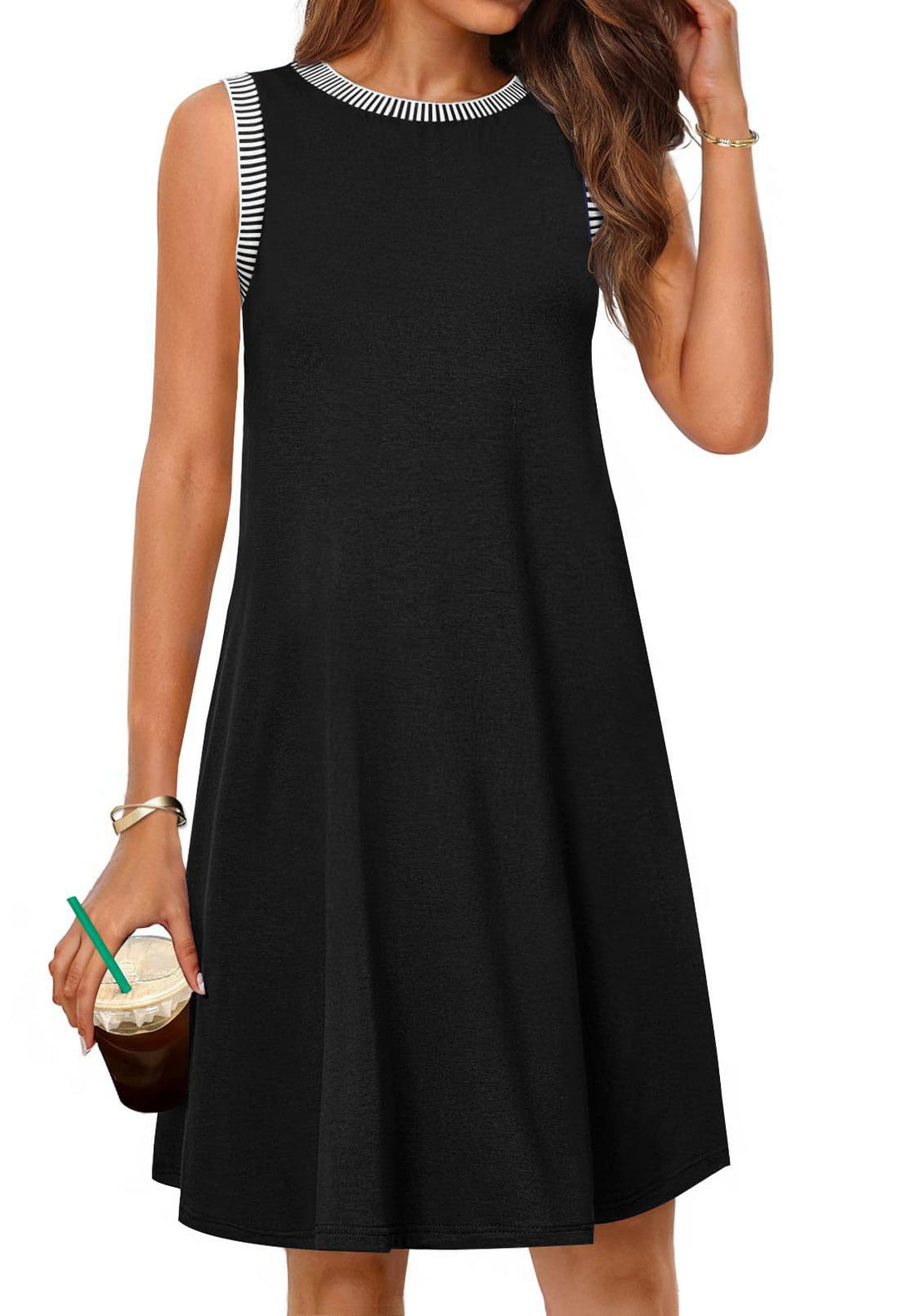 Damen Freizeitkleid mit modischen Streifenarmlöchern und lockerem Schnitt R&B